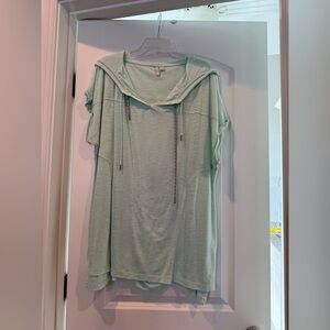 Mint Green Short Sleeve Women's Hooded Top